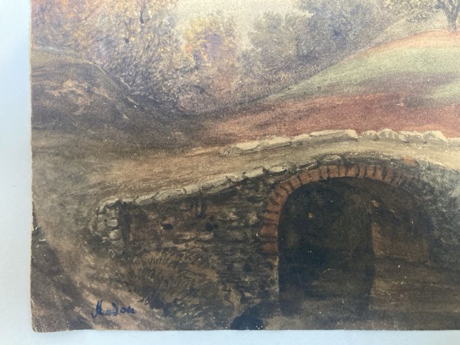 Peinture gouache Papier Paysage Toscane Italie XIXe Art Jean-Baptiste MADOU