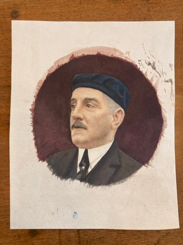 Peinture Gouache Papier Portrait Tête 1950 Militaria ? A Identifier