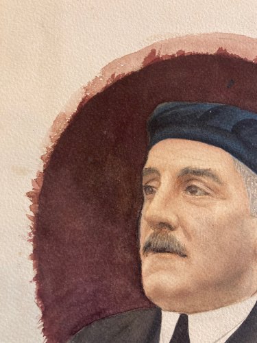 Peinture Gouache Papier Portrait Tête 1950 Militaria ? A Identifier