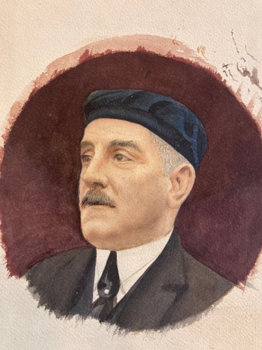 Peinture Gouache Papier Portrait Tête 1950 Militaria ? A Identifier