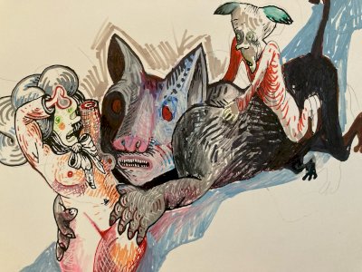 Gouache Painting Paper Surrealism Surrealist Animal 20th Century Painting Art Woman