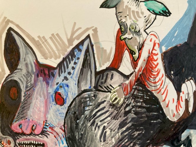 Peinture Gouache Papier Surréalisme Surréaliste Animal XXe Painting Art Femme