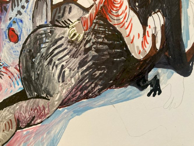 Peinture Gouache Papier Surréalisme Surréaliste Animal XXe Painting Art Femme