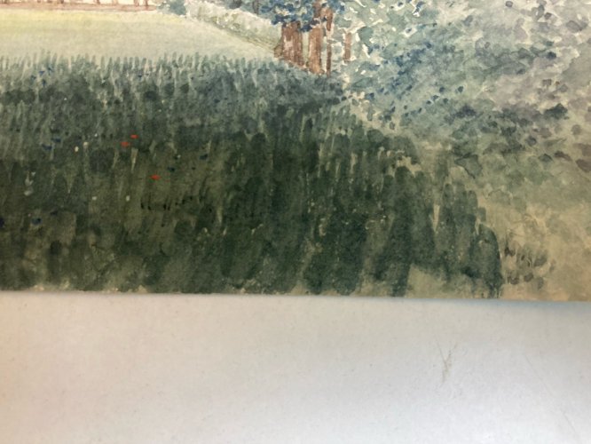 Peinture Gouache Papier XIXe Château Verdure Arbre Branche A Identifier