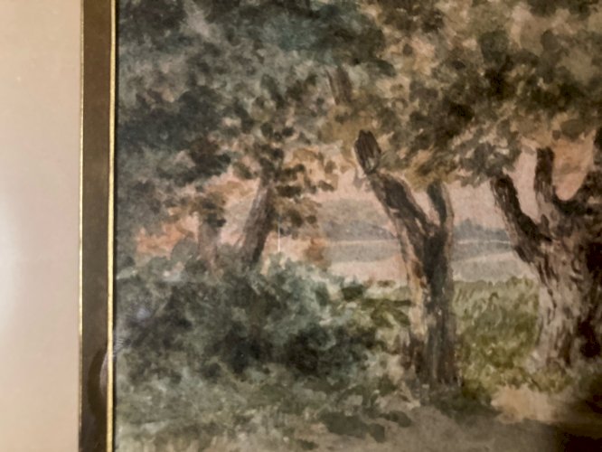 Peinture Gouache Papier XIXe Retour De Chasse Homme Fusil Ancien Chien Art