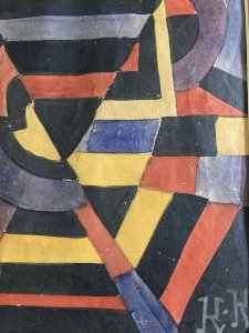 Peinture Gouache Sur Papier 1930 Jeanne Kosnick Kloss Abstrait Ancien