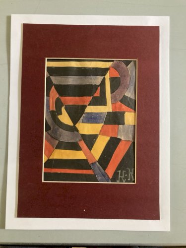 Peinture Gouache Sur Papier 1930 Jeanne Kosnick Kloss Abstrait Ancien