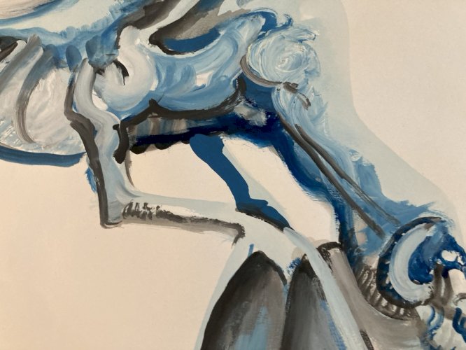 Peinture Gouache Sur Papier Dragon Fantaisie 1980 Feu A Identifier