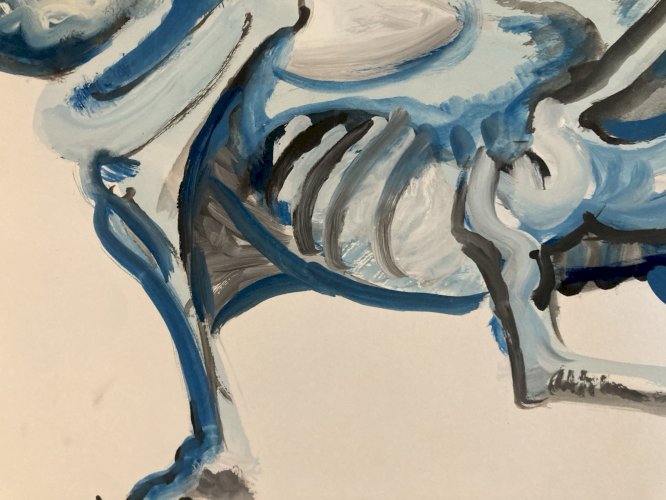 Peinture Gouache Sur Papier Dragon Fantaisie 1980 Feu A Identifier