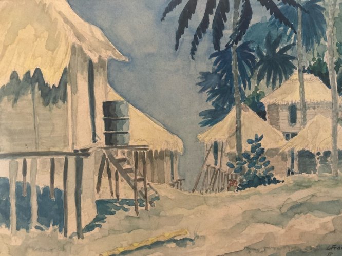 Peinture Gouache Tahiti 1955 Art Expressionnisme Fraenkel Painting Ancien Old
