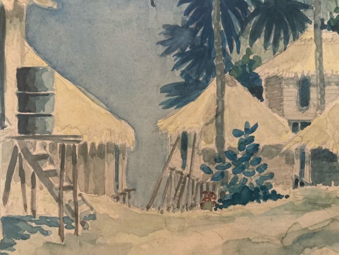 Peinture Gouache Tahiti 1955 Art Expressionnisme Fraenkel Painting Ancien Old