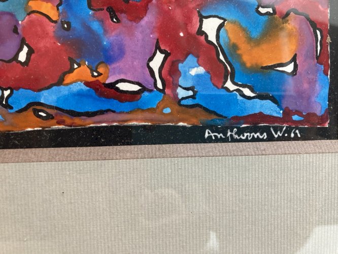 Peinture Gouache Willy ANTHOONS Abstrait 1960 Abstraction Art Ancien XXe