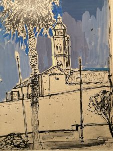 Peinture gouache XX Michel Henry Dubrovnik Yougoslavie Croatie 1955 Architecture
