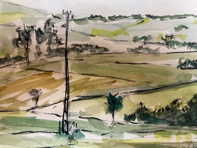 Peinture Guitrancourt 1956 Papier Gouache Aquarelle  À Identifier Paysage Wagrez