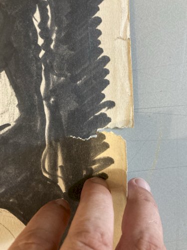 Peinture Homme Portrait Gouache 1960 Guitare Art Encre A Identifier Peint