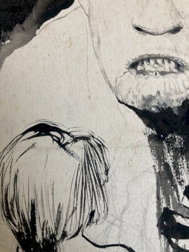 Peinture Homme Portrait Gouache 1980 Encre A Identifier Castelli