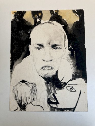 Peinture Homme Portrait Gouache 1980 Encre A Identifier Castelli