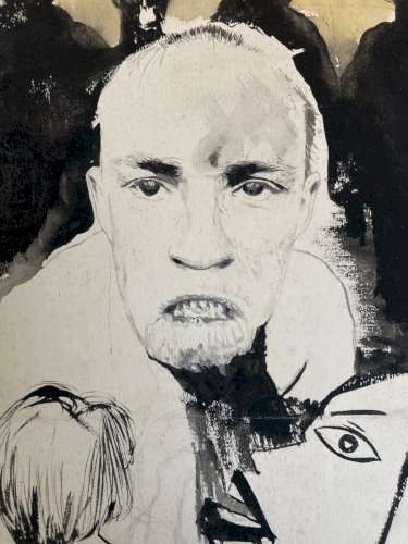 Peinture Homme Portrait Gouache 1980 Encre A Identifier Castelli