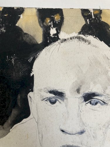 Peinture Homme Portrait Gouache 1980 Encre A Identifier Castelli