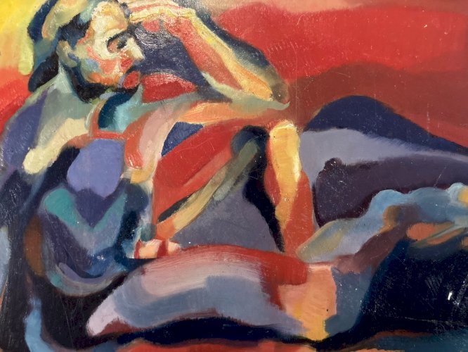 peinture huile 1950 panneau Bois Expressionnisme Fauve Expressionniste Art Brut