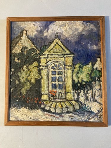 Peinture Huile Bois 1950 Tombe Cimetière Expressionnisme expressionniste