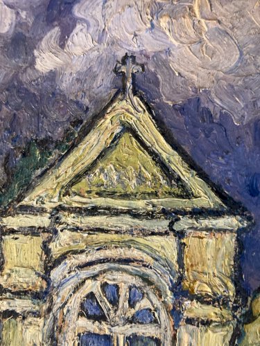 Peinture Huile Bois 1950 Tombe Cimetière Expressionnisme expressionniste