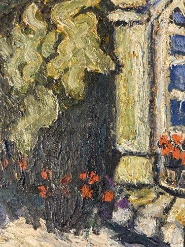 Peinture Huile Bois 1950 Tombe Cimetière Expressionnisme expressionniste