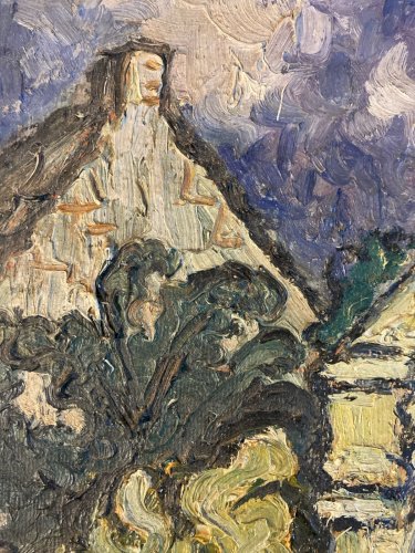 Peinture Huile Bois 1950 Tombe Cimetière Expressionnisme expressionniste