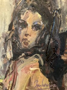 Peinture Huile Bois 1960 Jeune portrait femme Gérard PAMBOUJIAN Art