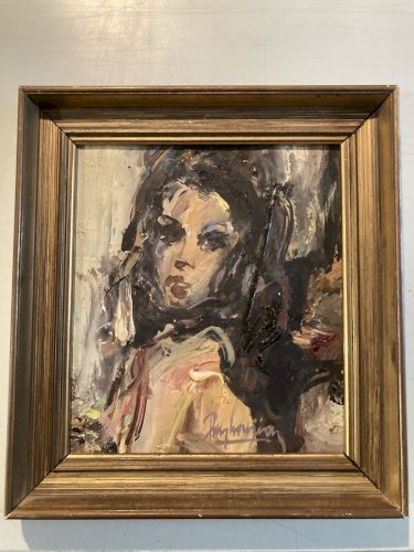 Peinture Huile Bois 1960 Jeune portrait femme Gérard PAMBOUJIAN Art