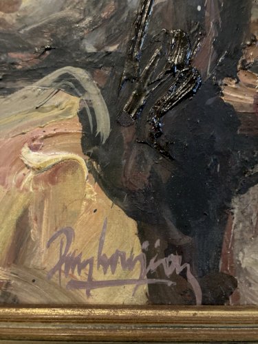 Peinture Huile Bois 1960 Jeune portrait femme Gérard PAMBOUJIAN Art