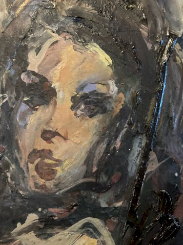 Peinture Huile Bois 1960 Jeune portrait femme Gérard PAMBOUJIAN Art
