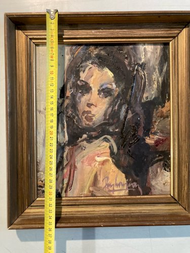 Peinture Huile Bois 1960 Jeune portrait femme Gérard PAMBOUJIAN Art