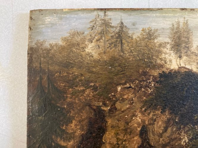 Peinture Huile Bois  École Francaise Grotte XIXe 1880 A Identifier Painting Old