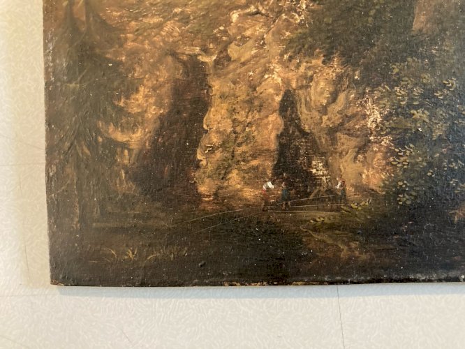 Peinture Huile Bois  École Francaise Grotte XIXe 1880 A Identifier Painting Old