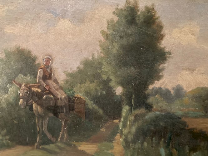 Peinture Huile Bois  École Provençale Âne Animal XIXe 1880 A Identifier