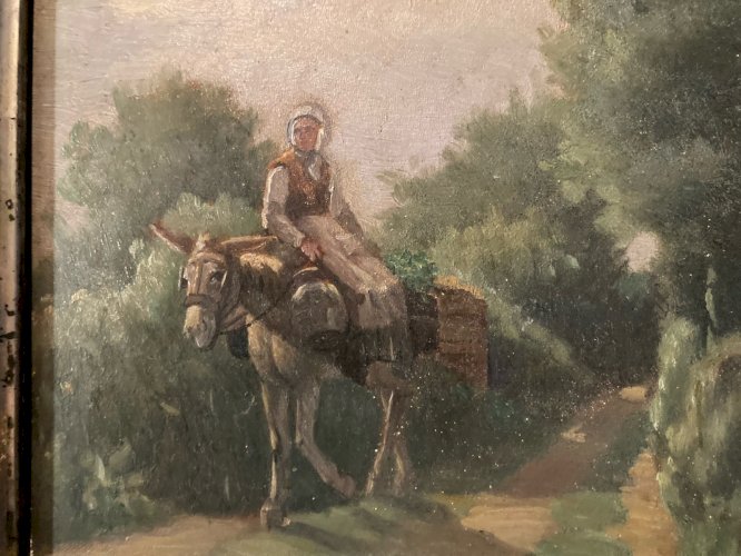 Peinture Huile Bois  École Provençale Âne Animal XIXe 1880 A Identifier