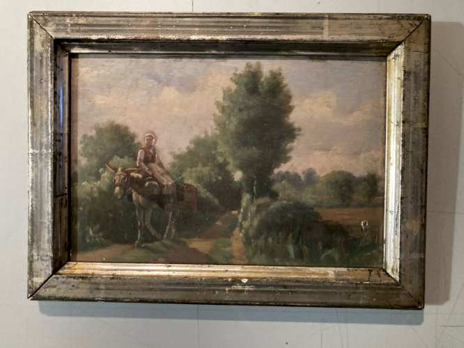 Peinture Huile Bois  École Provençale Âne Animal XIXe 1880 A Identifier