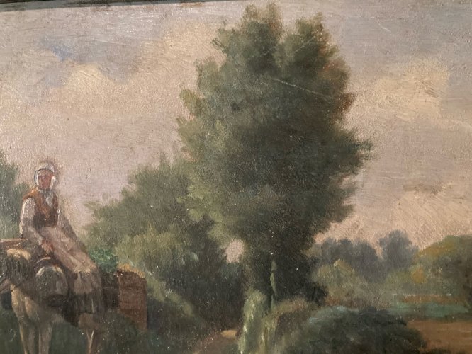 Peinture Huile Bois  École Provençale Âne Animal XIXe 1880 A Identifier