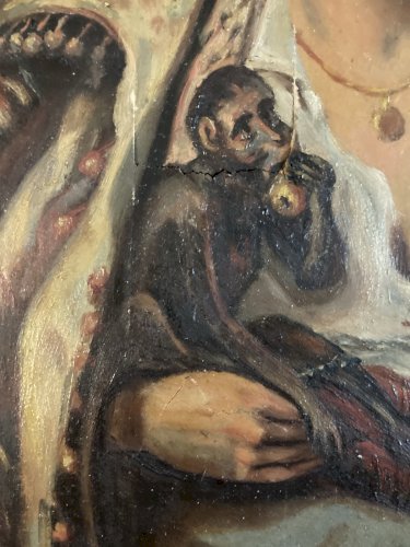 Peinture Huile Bois Jeune Fille Au Singe XIXe 1880 A Identifier Painting Old Art