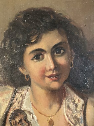 Peinture Huile Bois Jeune Fille Au Singe XIXe 1880 A Identifier Painting Old Art