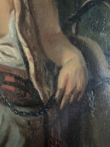 Peinture Huile Bois Jeune Fille Au Singe XIXe 1880 A Identifier Painting Old Art