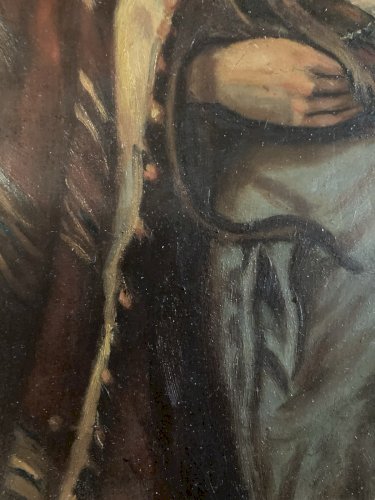 Peinture Huile Bois Jeune Fille Au Singe XIXe 1880 A Identifier Painting Old Art