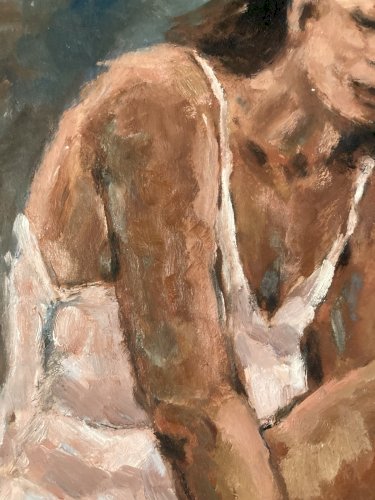 Peinture Huile Carton 1960 Portrait Femme Expressionniste Expressionnisme