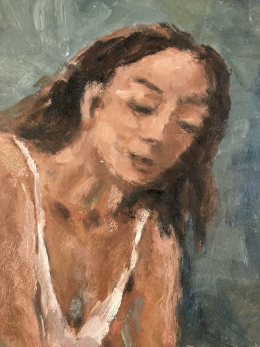 Peinture Huile Carton 1960 Portrait Femme Expressionniste Expressionnisme