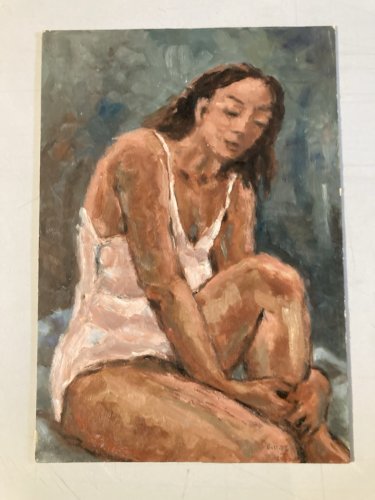 Peinture Huile Carton 1960 Portrait Femme Expressionniste Expressionnisme