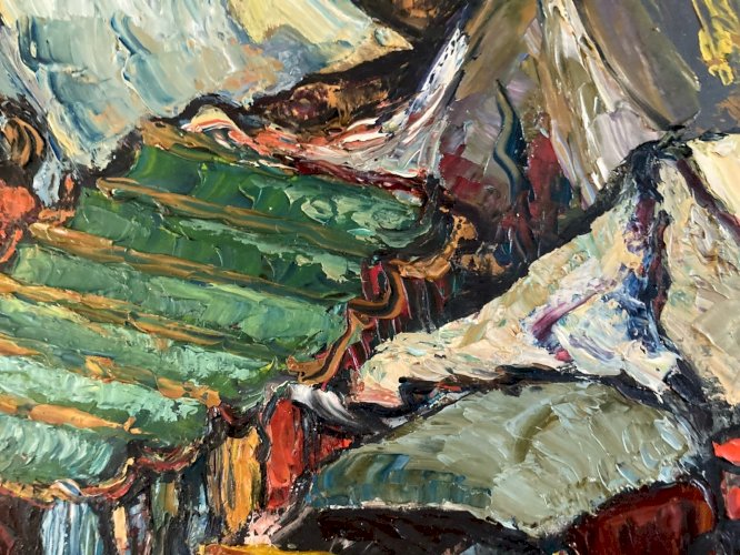 Peinture Huile Carton Expressionniste 1950 Expressionnisme Camion À Identifier