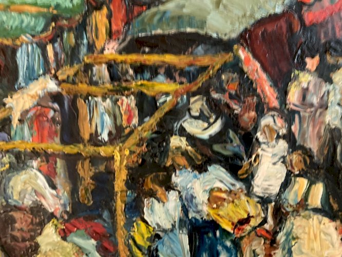 Peinture Huile Carton Expressionniste 1950 Expressionnisme Camion À Identifier