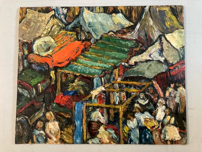 Peinture Huile Carton Expressionniste 1950 Expressionnisme Camion À Identifier