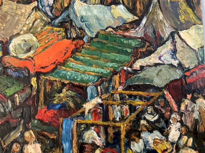 Peinture Huile Carton Expressionniste 1950 Expressionnisme Camion À Identifier